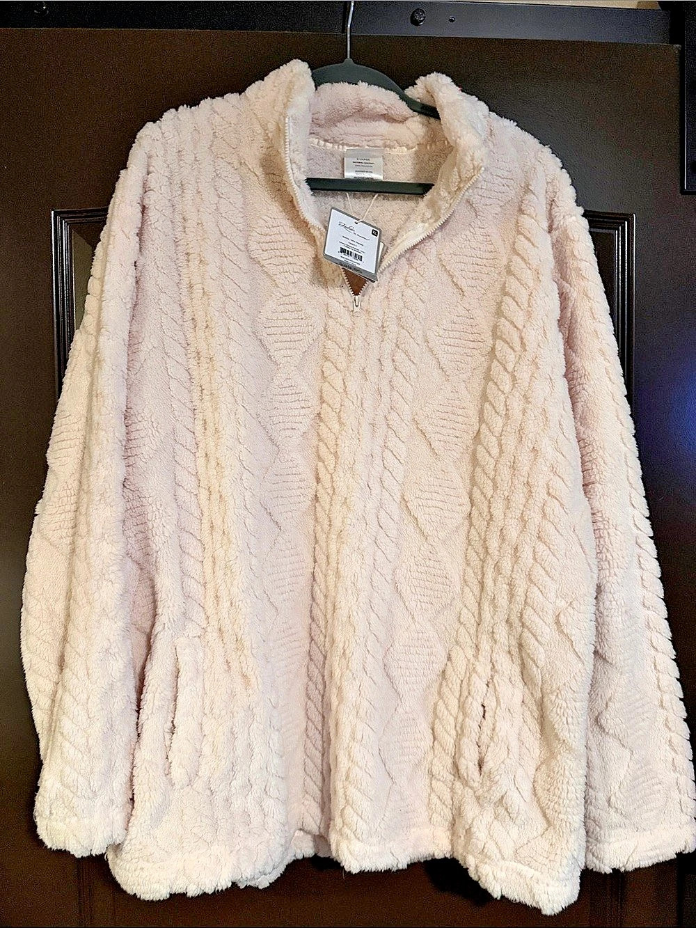 Fashion by Meirav Sherpa Pullover - Ivory in Pink & White XL NWT
